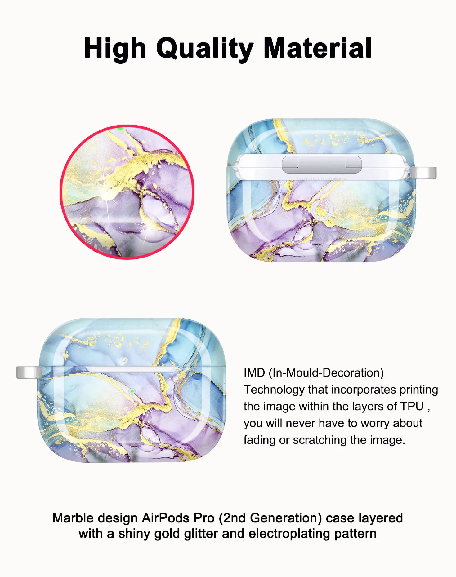 Etui Pokrowiec na Airpods Pro 2. Generacji Złoty Brokat Marmurowy Design Ochronna Skóra TPU dla Kobiet Dziewcząt z Brelokiem Kompatybilne z AirPods Pro 2019/Pro 2 Gen Etui 2022