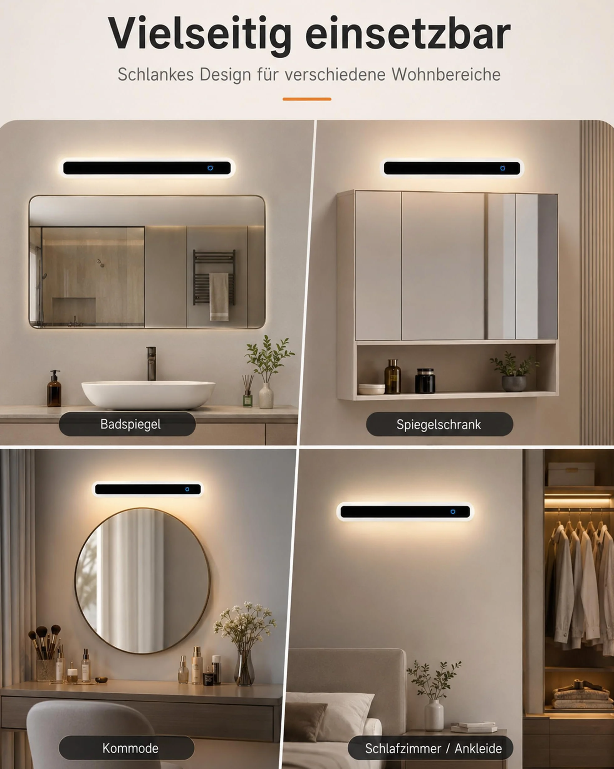 ACMHNC Lampa LED do lustra łazienki, 40 cm ściemniana lampa ścienna wewnętrzna nowoczesna z przełącznikiem dotykowym, 14 W do lustra, 3000 K/4000 K/6000 K, bez migotania