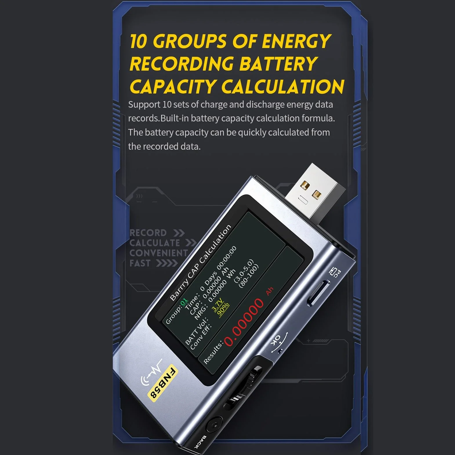 Tester USB 4-28 V 0-7 A 0-140 W, USB Tester Napięcia Prądu Przemiennego, Prądu i Mocy Multimetr, Szybkie ładowanie Pomiar Zdolności Wykrywania za pomocą 2,0-calowego Ekranu LCD o