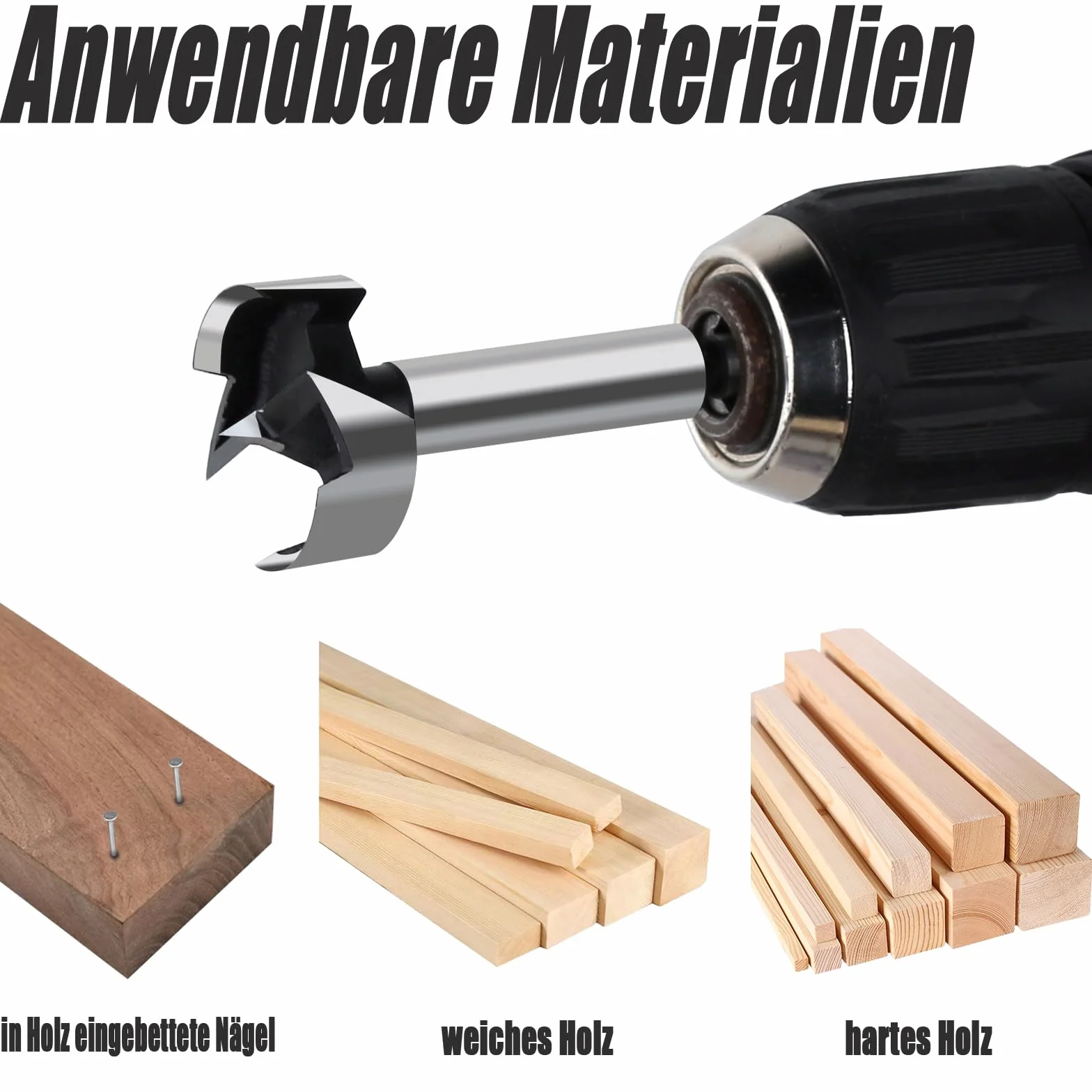 Zestaw 15 wierteł Forstner, 10-50 mm, wiertło do drewna z okrągłym trzonkiem, pojedyncze wiertło do drewna litego, MDF, płyt wiórowych