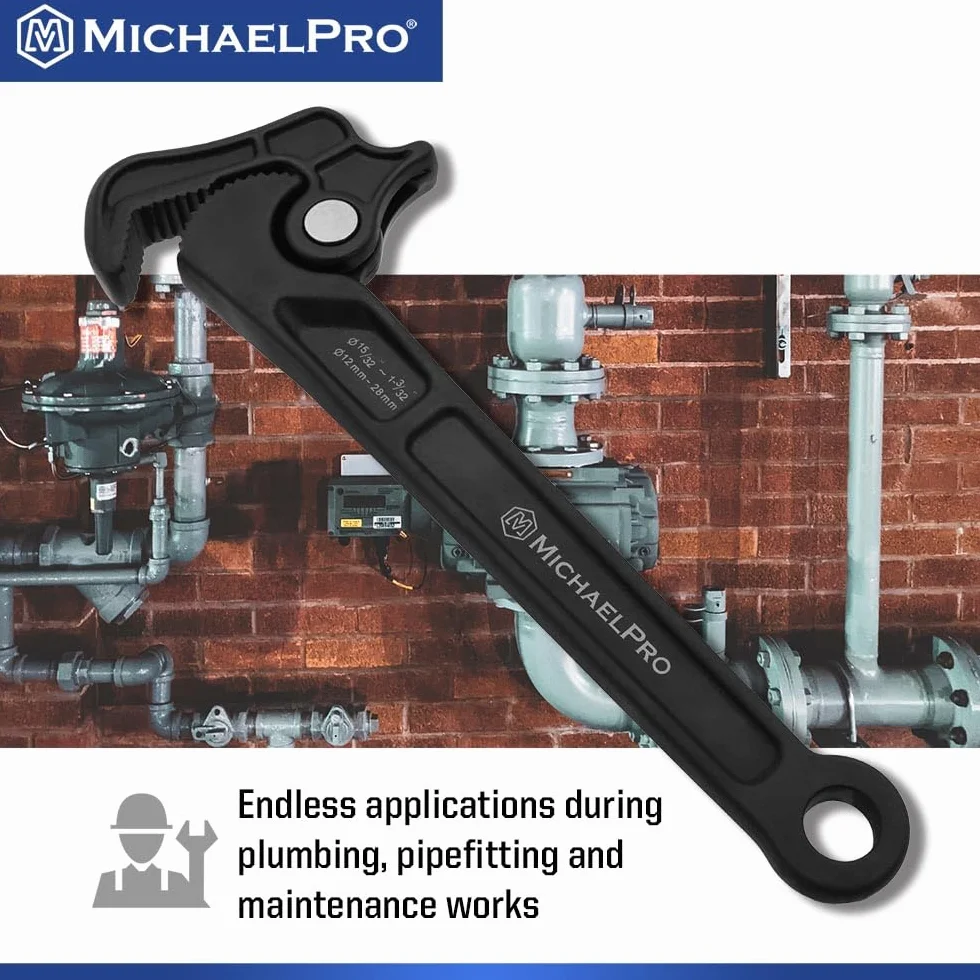 MichaelPro Samoregulujący klucz do rur, 28-calowy klucz wielofunkcyjny, regulowany klucz hydrauliczny, średnica zacisku do 28 mm, klucz regulacyjny z głowicą obrotową