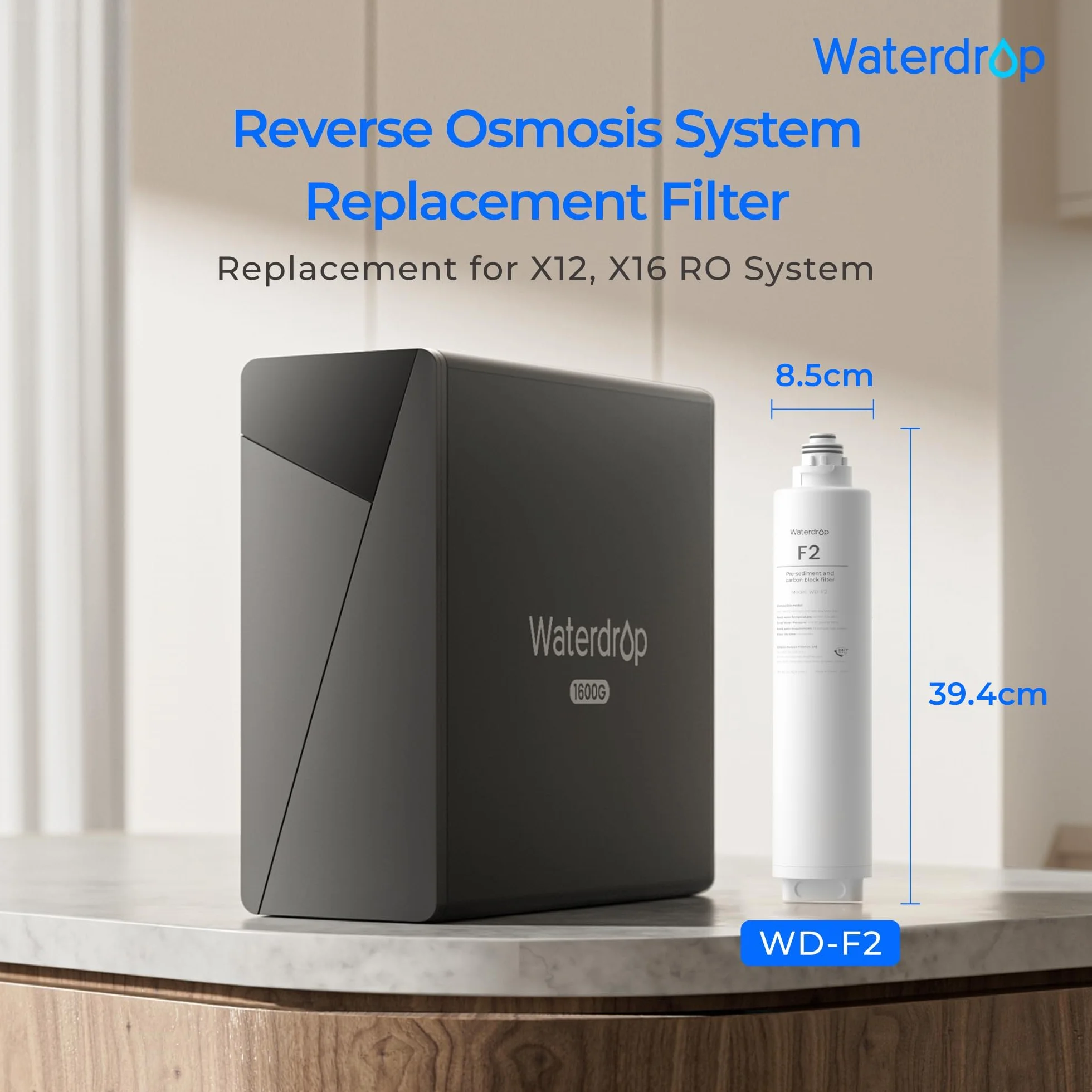 Waterdrop Filtr WD-F2, zamiennik dla systemu odwróconej osmozy WD-X8, żywotność 6 miesięcy
