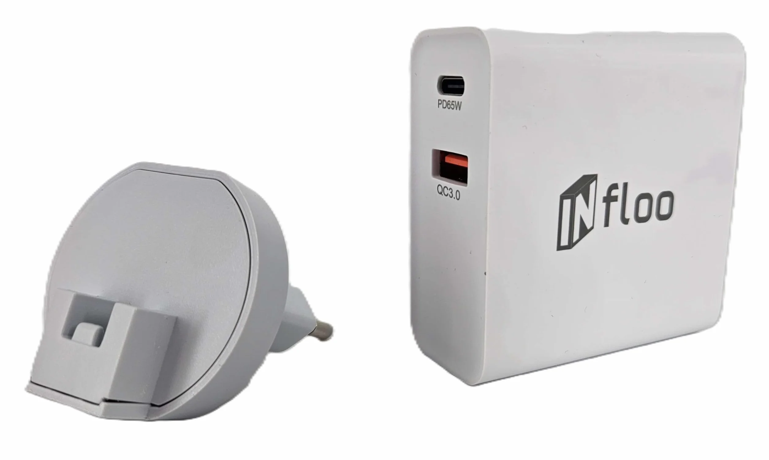 Ładowarka GaN 65W USB-C USB-A QC3.0 PD Turbo szybkie ładowanie Adapter US/EU Kompaktowa Biały