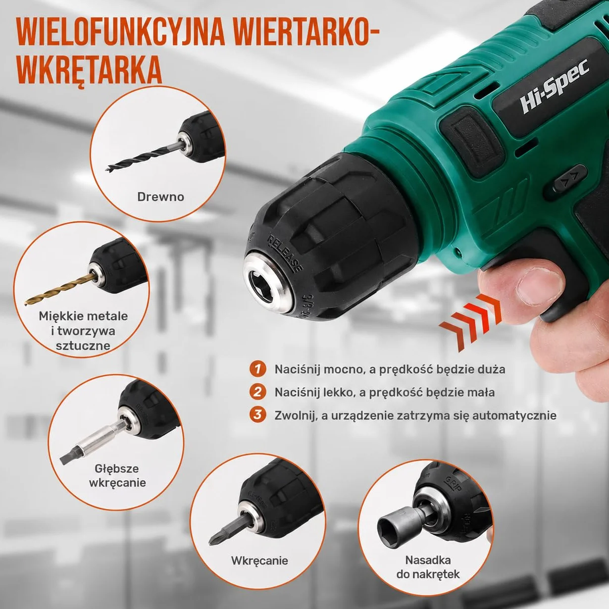 Hi-Spec 8V Wiertarko-Wkrętarka Akumulatorowa USB z Zestawem Narzędzi – Bezprzewodowy Elektrowkrętak i Kompaktowy Zestaw DIY do Domu, Zielony