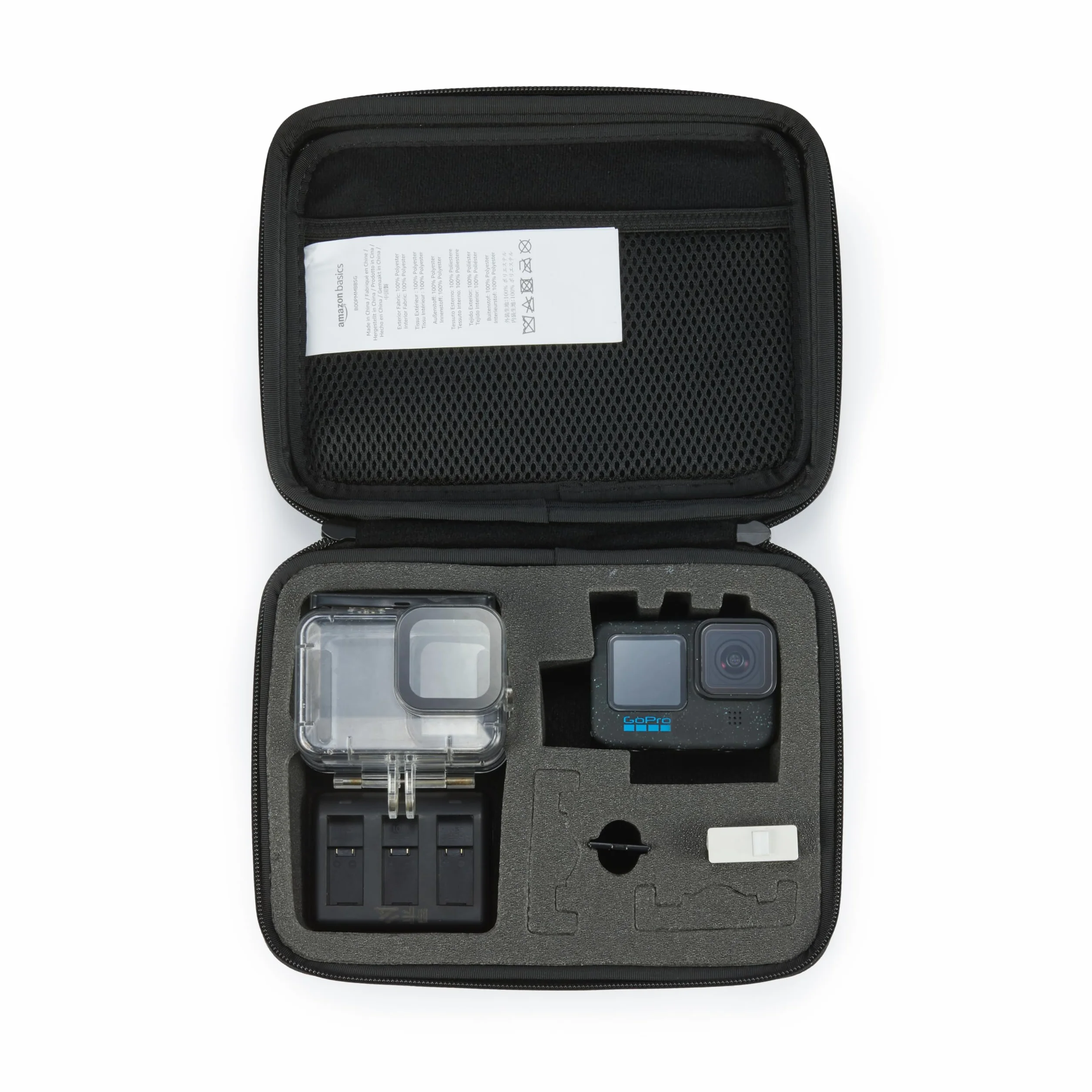 Amazon Basics średni futerał ochronny na kamerę GoPro i kamery sportowe z wewnętrzną pianką, przenośny i lekki, 22,9 x 17,8 x 6,4 cm, jednokolorowy, czarny