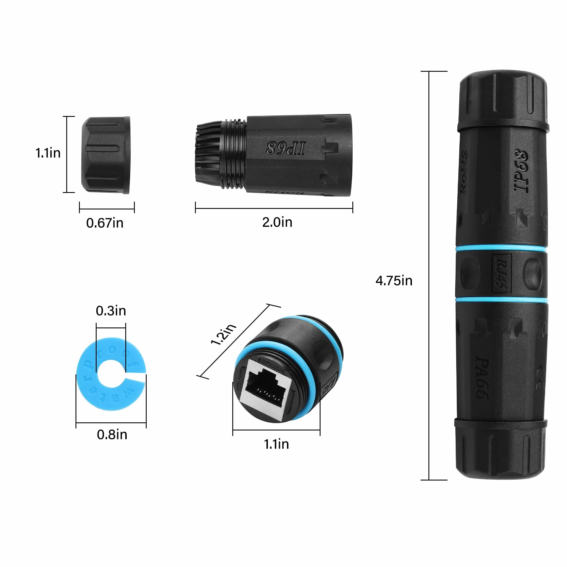 SinLoon Łącznik RJ45 wodoszczelny IP68 10 GB ekranowany czysta miedź 2 sztuki