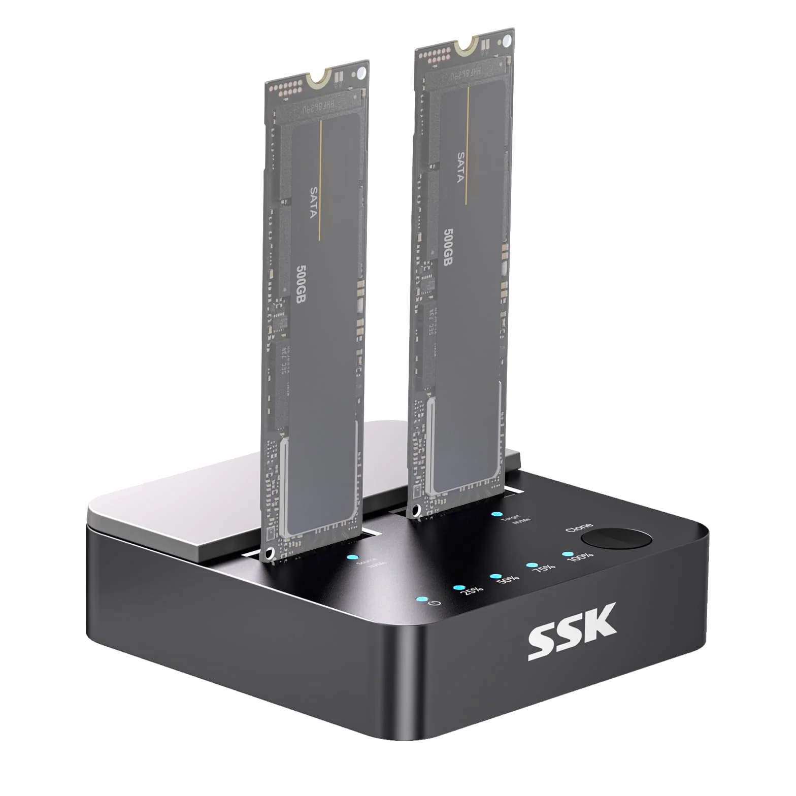 SSK M.2 NVMe SATA SSD Klonująca Stacja Dokująca USB 3.2 Gen 2 10 Gb/s Obudowa Duplikatora Klonującego SSD z Dwiema Zatokami