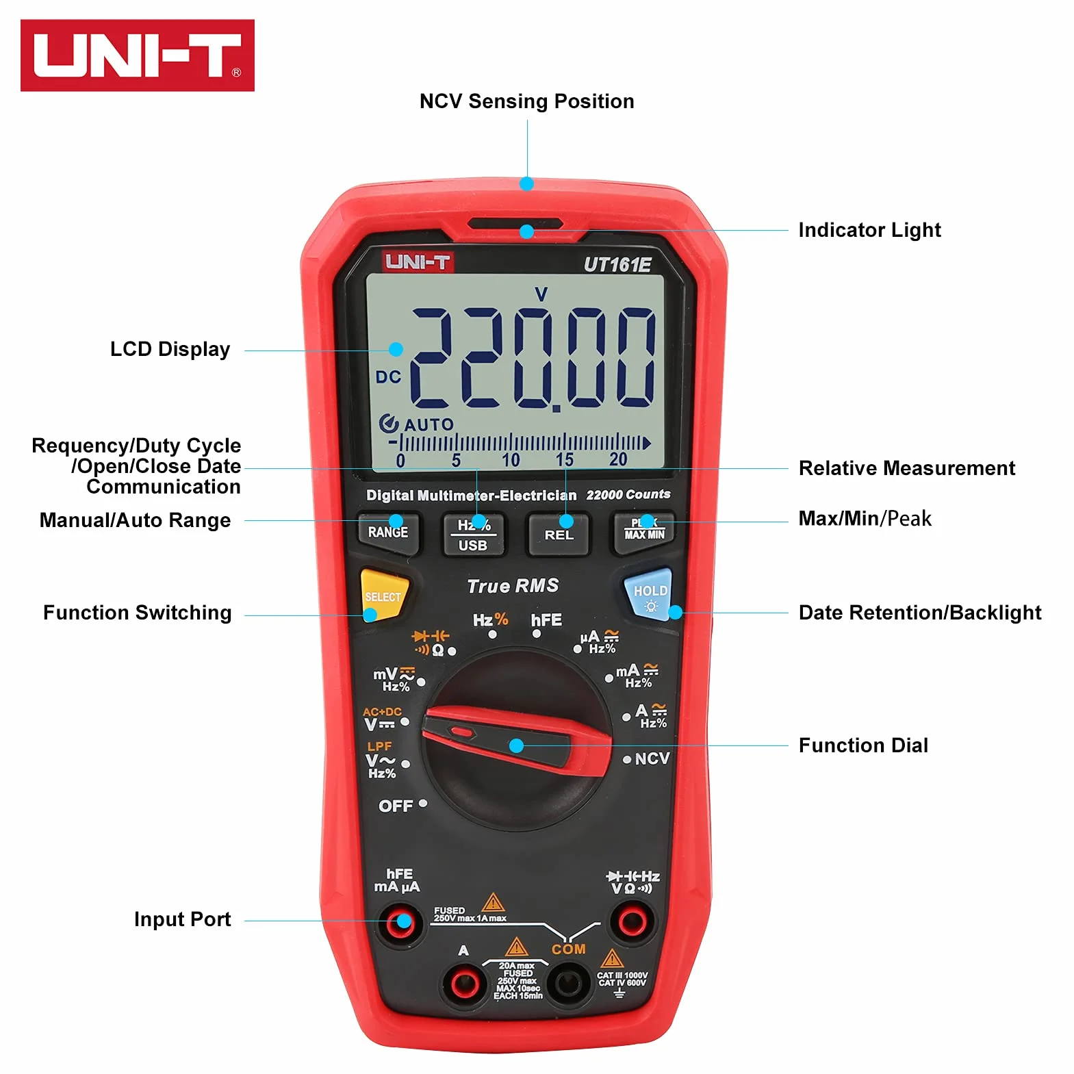 UNI-T UT161E Digital Multimeter True RMS AC/DC Voltage Current Resistance Capacitance Tester