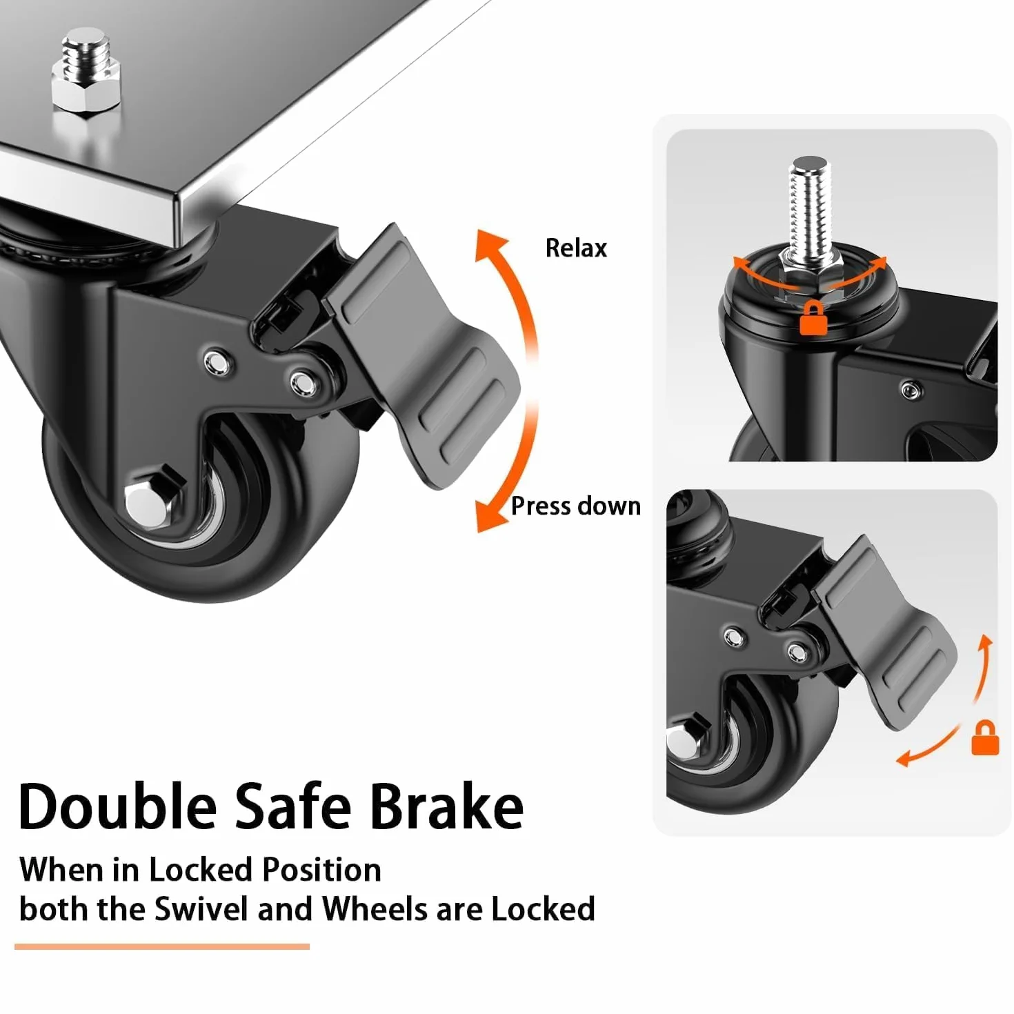 Zestaw 4 kółek 2-calowych, kółka z gwintowanym trzpieniem - 3/8"-16 x 1 (średnica trzpienia 3/8", długość trzpienia 1"), blokowane obrotowe koła poliuretanowe - obciążenie 600 funtów