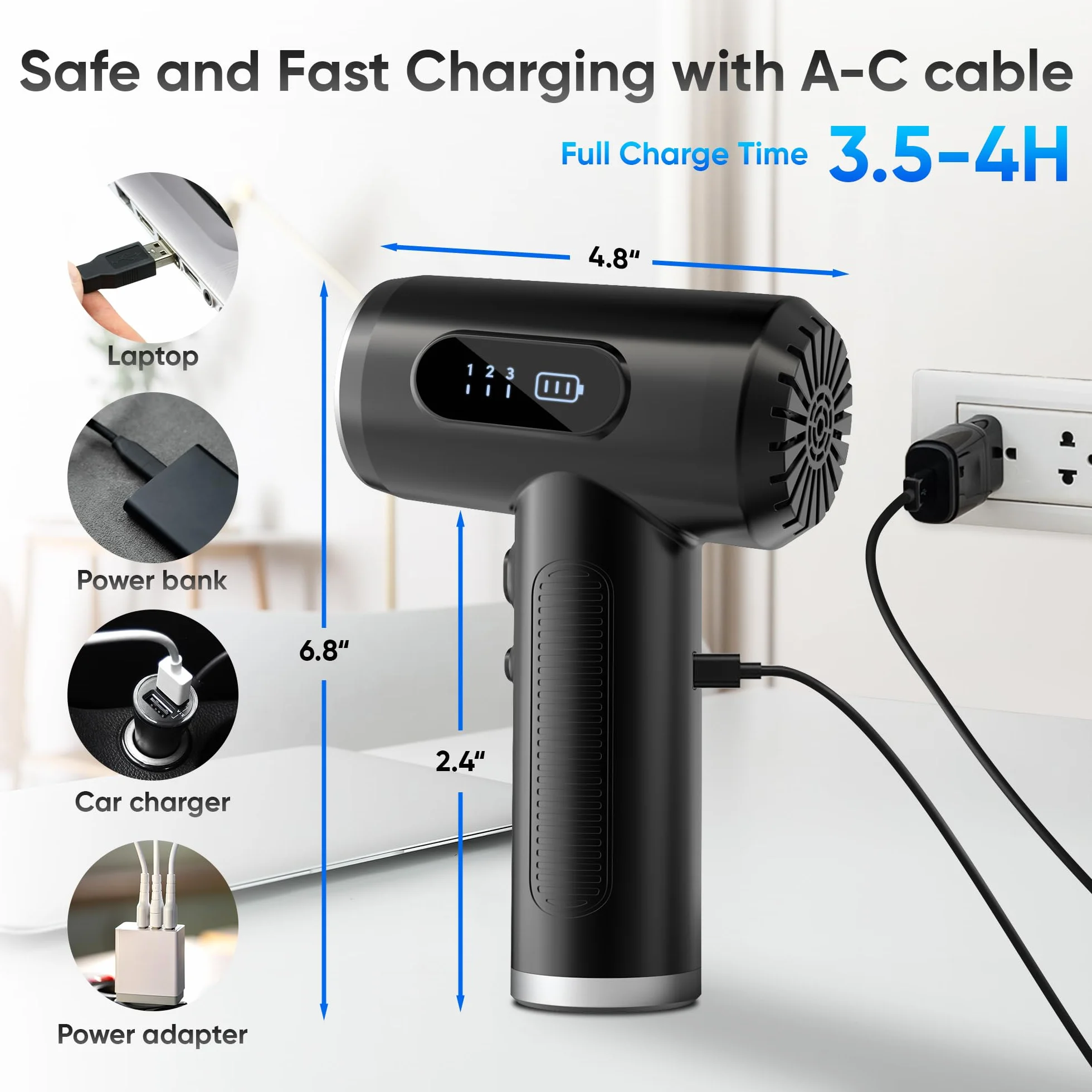 Dmuchawa sprężonego powietrza 3 w 1 z akumulatorem 6000 mAh, odpylacz elektryczny do czyszczenia