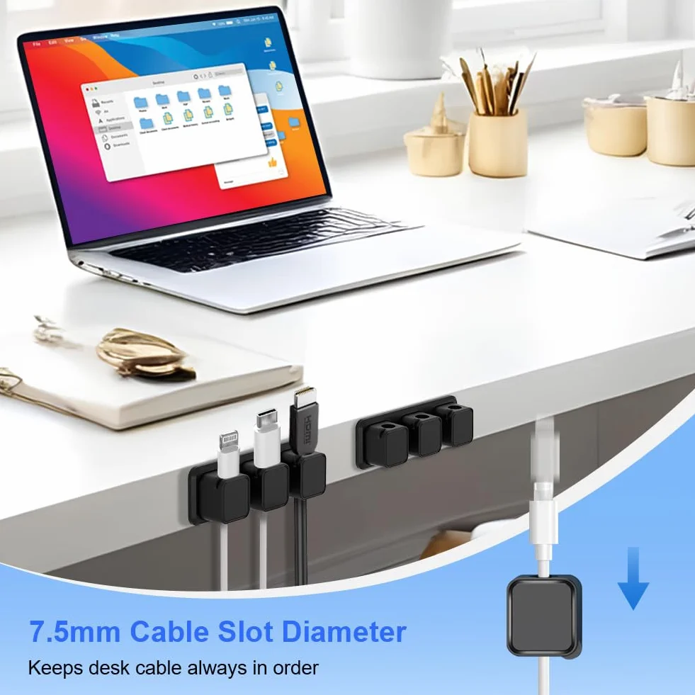 Uchwyt do organizera, 2 x 3 gniazda, samoprzylepne magnetyczne klipsy na biurko, organizer na przewody, organizer na biurko na stolik nocny, do biura, USB, kabel audio, kabel komputerowy