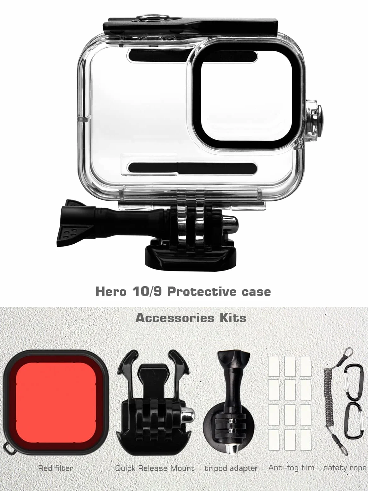 Lammcow Wodoodporny zestaw obudowy ochronny kompatybilny z GoPro Hero 11 10 9 Black, etui do nurkowania 60M