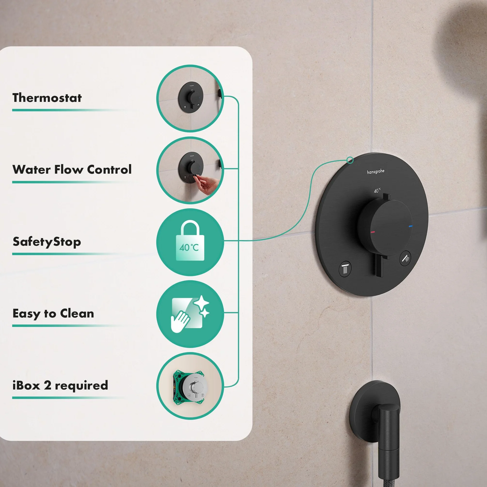 hansgrohe Ecostat Comfort S - termostat prysznicowy podtynkowy, armatura prysznicowa z blokadą bezpieczeństwa (SafetyStop) w temperaturze 40°C, termostat do prysznica, dla 2 odbiorników, szczotkowany