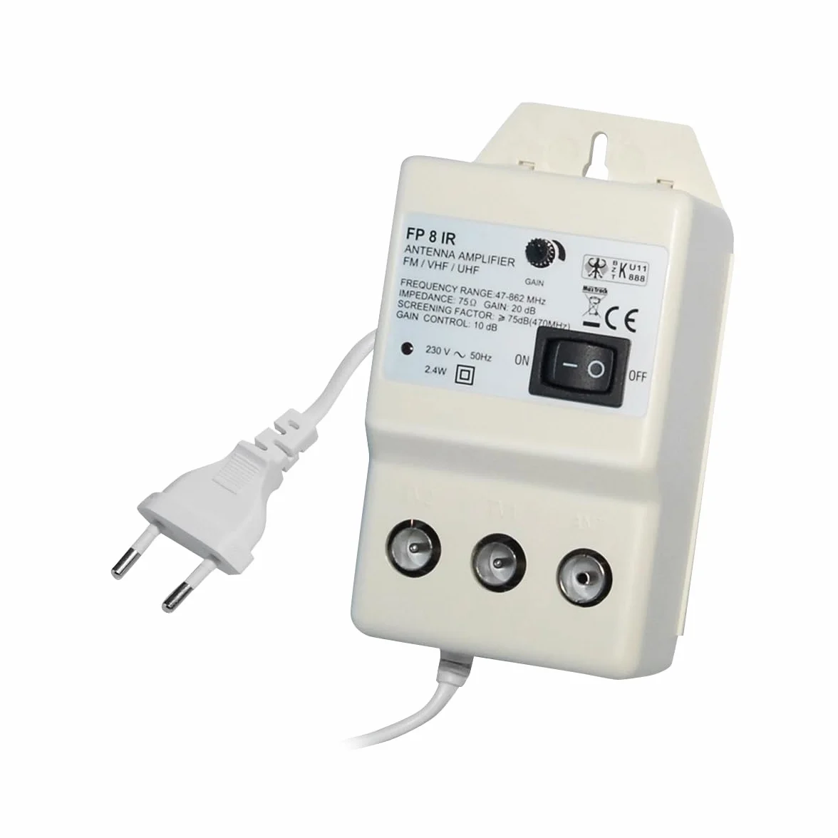 Wzmacniacz antenowy 20 dB regulowany IEC 2x wtyczka 1x gniazdo