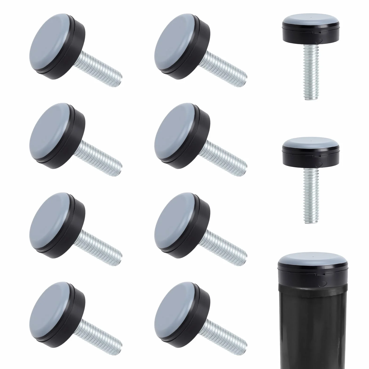 Ślizgacze meblowe z gwintem z PTFE, 10 sztuk, Ø 20 mm, regulowane ślizgacze meblowe do krzeseł, ciche ślizgacze teflonowe do wkręcania M6, ochraniacze podłogi do dywanów, laminatu, PCW