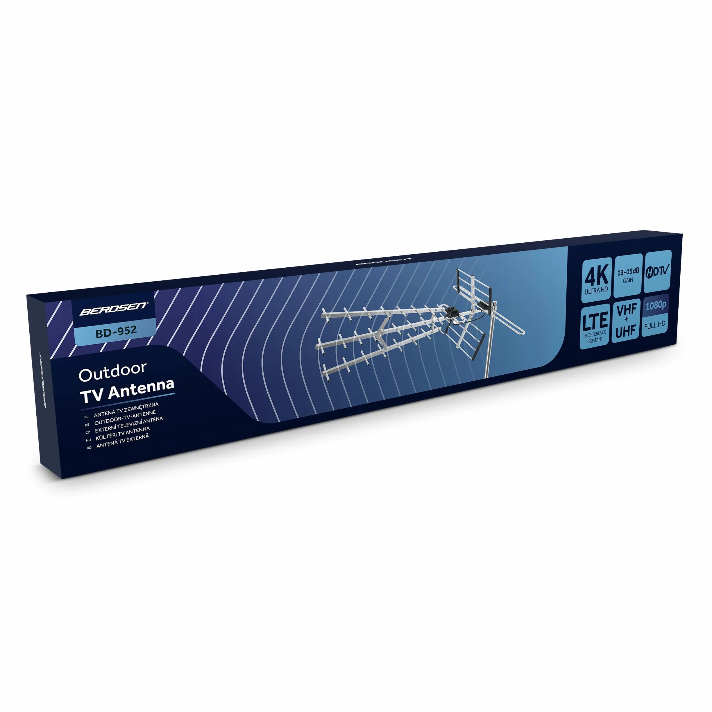 Berdsen Antena DVB-T2 Wewnętrzna 13-15 dB 80 km Outdoor Filtr LTE Full HD 4K
