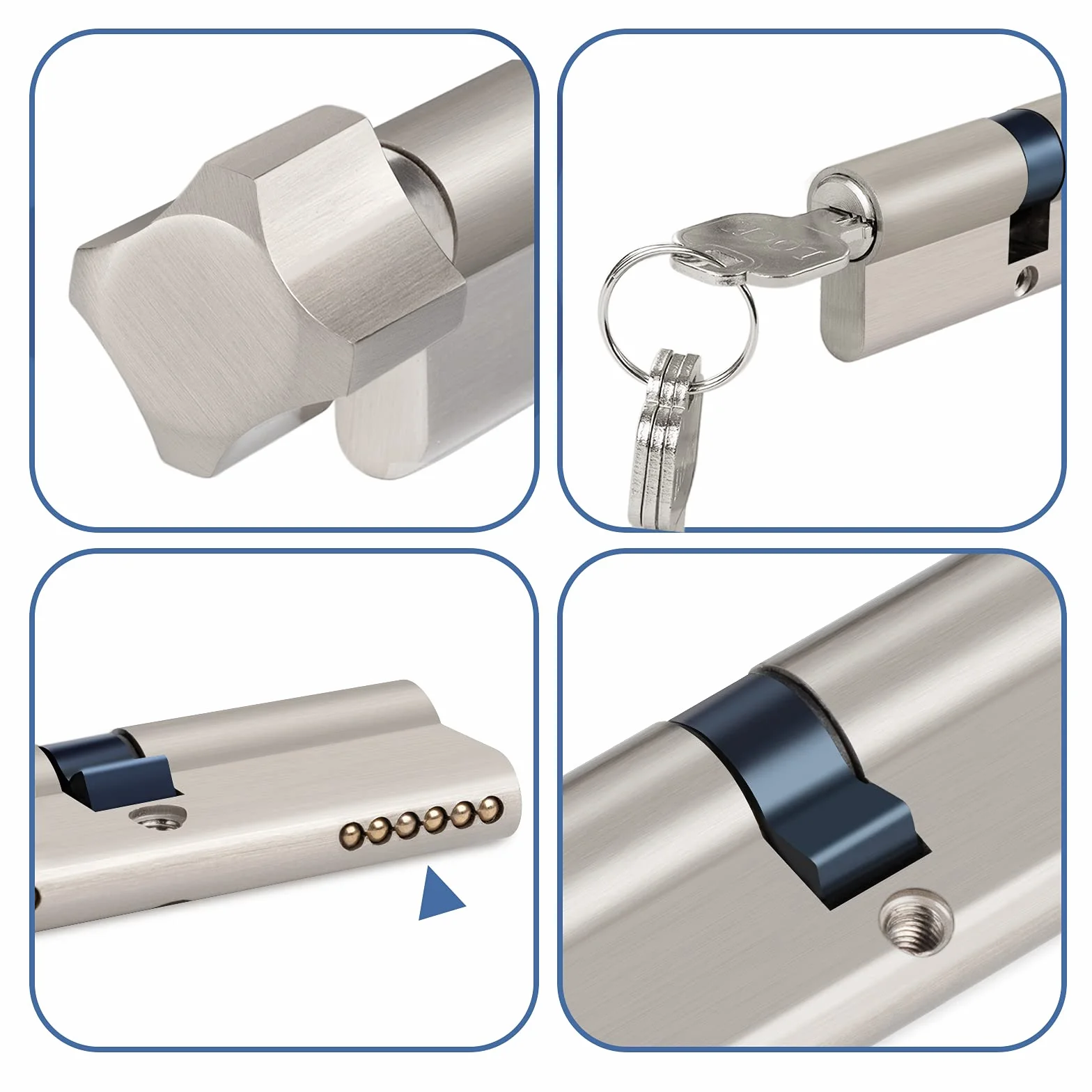Hengsong Profilowany cylinder z gałką cylinder zamykający 30/30 metalowy srebrny cylinder gałkowy, w zestawie 8 kluczy