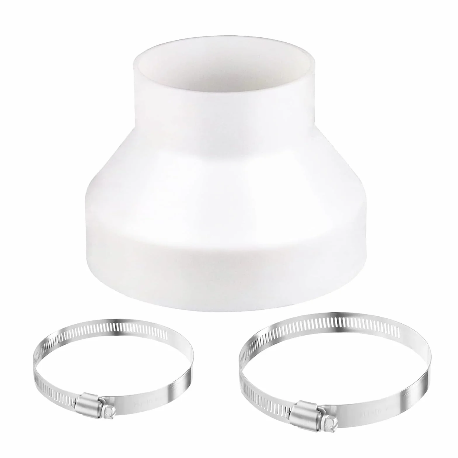 Reduktor rury kanałowej, adapter do okrągłego kanału, reduktor redukcyjny 150 mm do 100 mm do redukcji kanałów, z 2 opaskami ze stali nierdzewnej, do rury wentylacyjnej