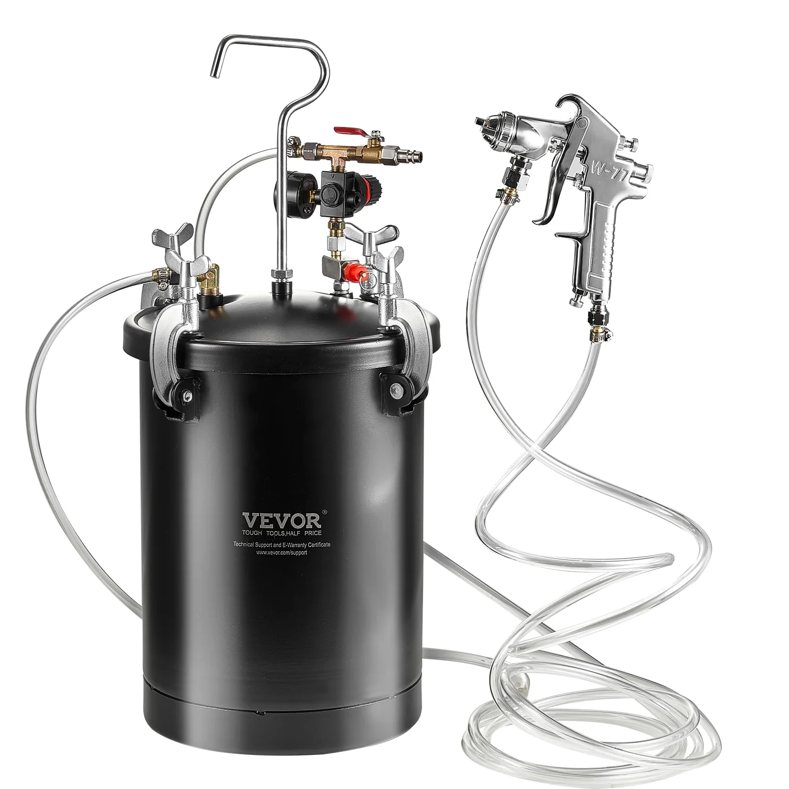 VEVOR Garnek ciśnieniowy do malowania natryskowego, zbiornik ciśnieniowy 15 l / 3,75 gal, regulacja ciśnienia 60 psi, stalowy zbiornik na farbę ciśnieniową z pistoletem natryskowym, węże, manometr, do