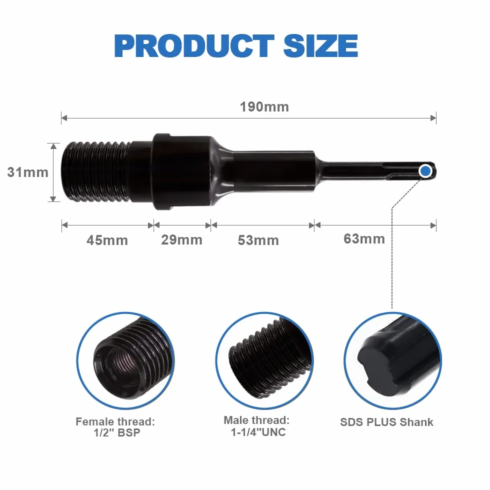 Adapter do wiertła rdzeniowego - 1 1/4"-7 UNC Gwint męski do SDS Plus Adapter chwytu do wiertarki młotkowej diamentowych wierteł rdzeniowych Akcesoria do wierteł udarowych