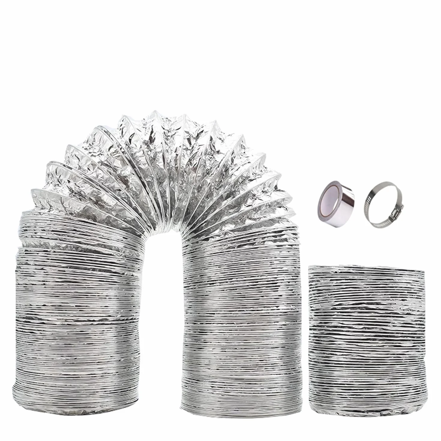 Elastyczne przewody aluminiowe, W zestawie 2 opaski zaciskowe 80-200 mm i 1 taśma aluminiowa(1.5m 200mm)