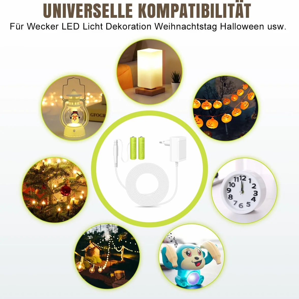 Lenink Zasilacz sieciowy 3 V, zamiennik 2 x baterii AA, kompatybilny z Bosch, Homematic IP, Eve Thermo i TP-Link Kasa, inteligentny termostat do grzejnika, dekoracja bożonarodzeniowa (zielony)