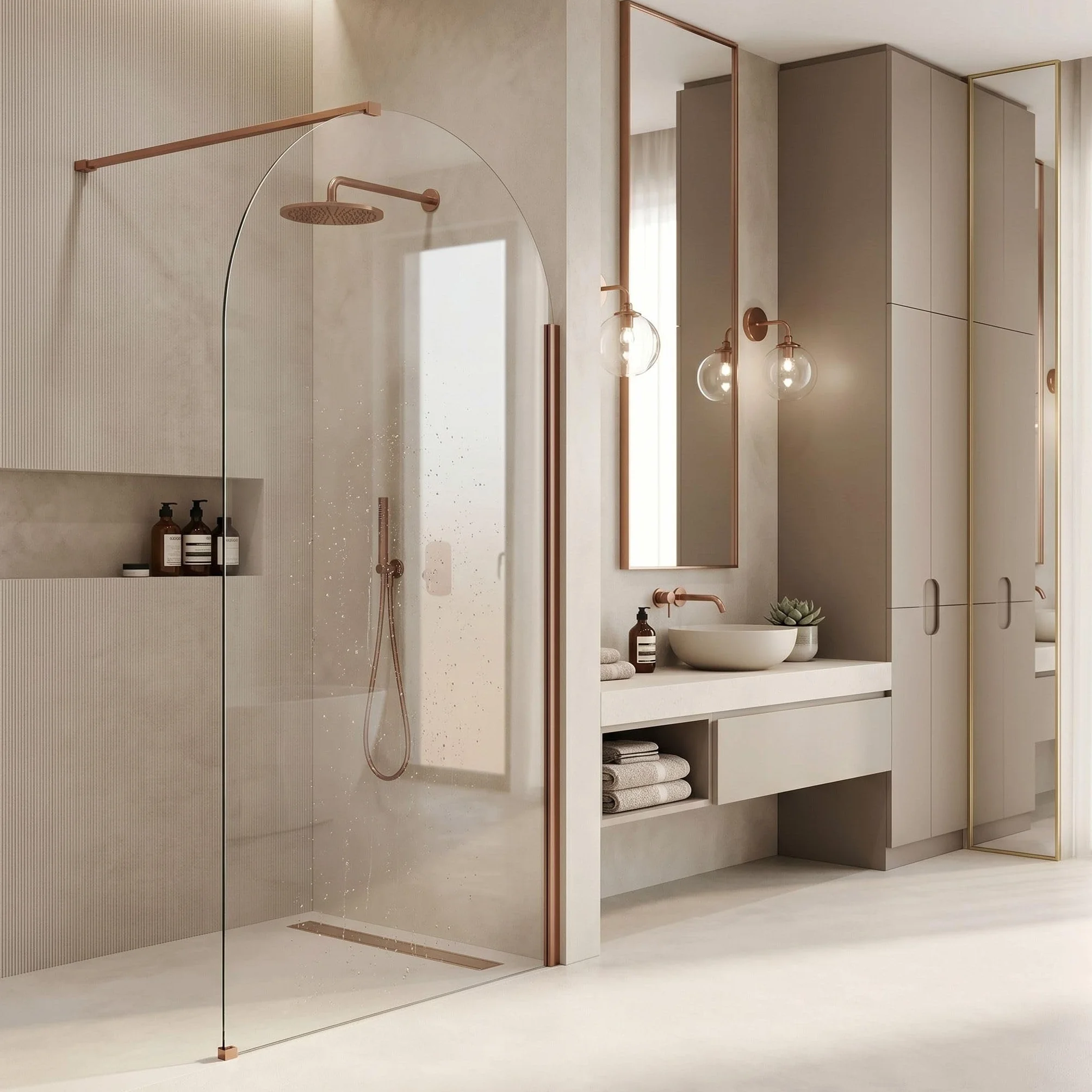 Rea - Ścianka Prysznicowa Walk-in Heaven Brush Copper 100-0,8x100x200 cm