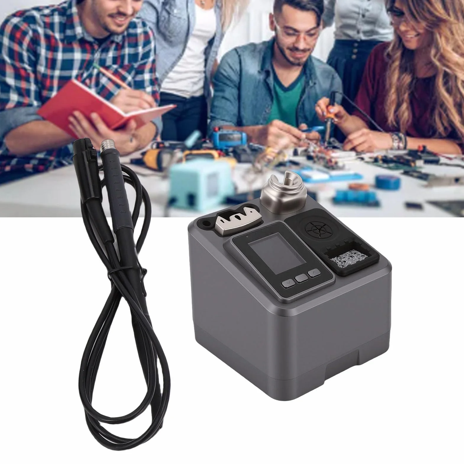 Lazmin112 Stacja Lutownicza, Stacja Lutownicza z Wyświetlaczem Cyfrowym 120 W z inteligentną regulacją Temperatury Automatyczne Uśpienie PID, do Uchwytu T115 T210 T245 Profesjonalne (wtyczka UE)
