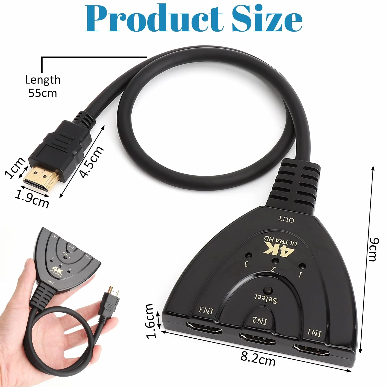 TNSLAND Rozdzielacz HDMI 4K 3 w 1 Przełącznik UHD do PS5 PS4 Xbox Laptopa HDTV