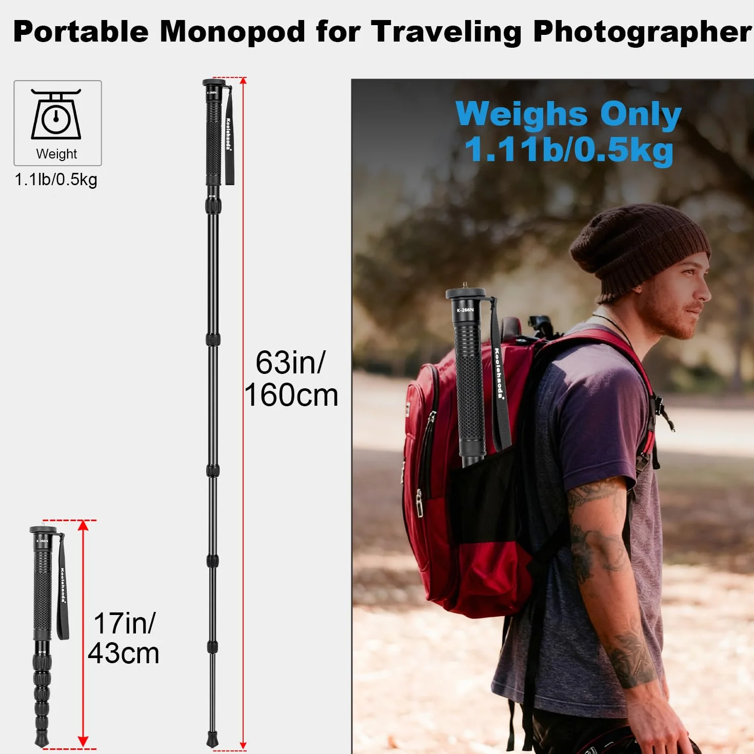 Koolehaoda Aluminiowy Monopod Składany 43 cm Statyw Fotograficzny do Aparatu