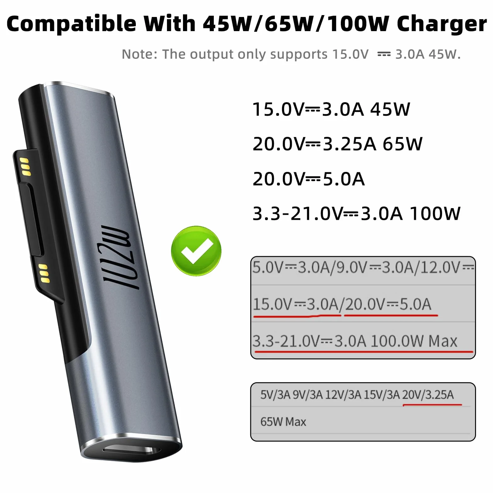 Adapter Surface 45W 15V USB-C do Microsoft Surface Pro, Go, Laptop