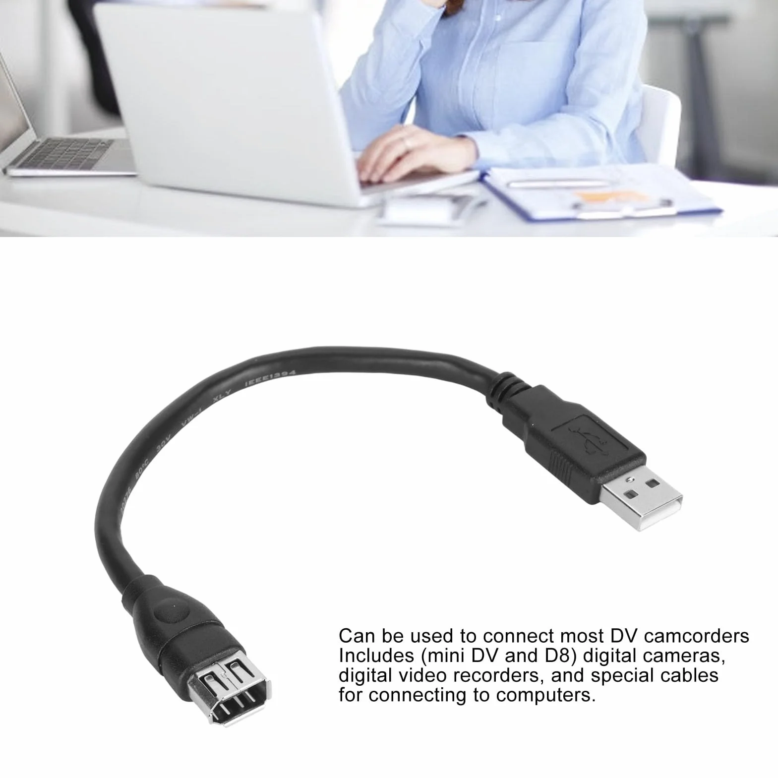Asixxsix Firewire 1394 6-pin żeńsko-USB 2.0 A męski adapter kabel konwertujący