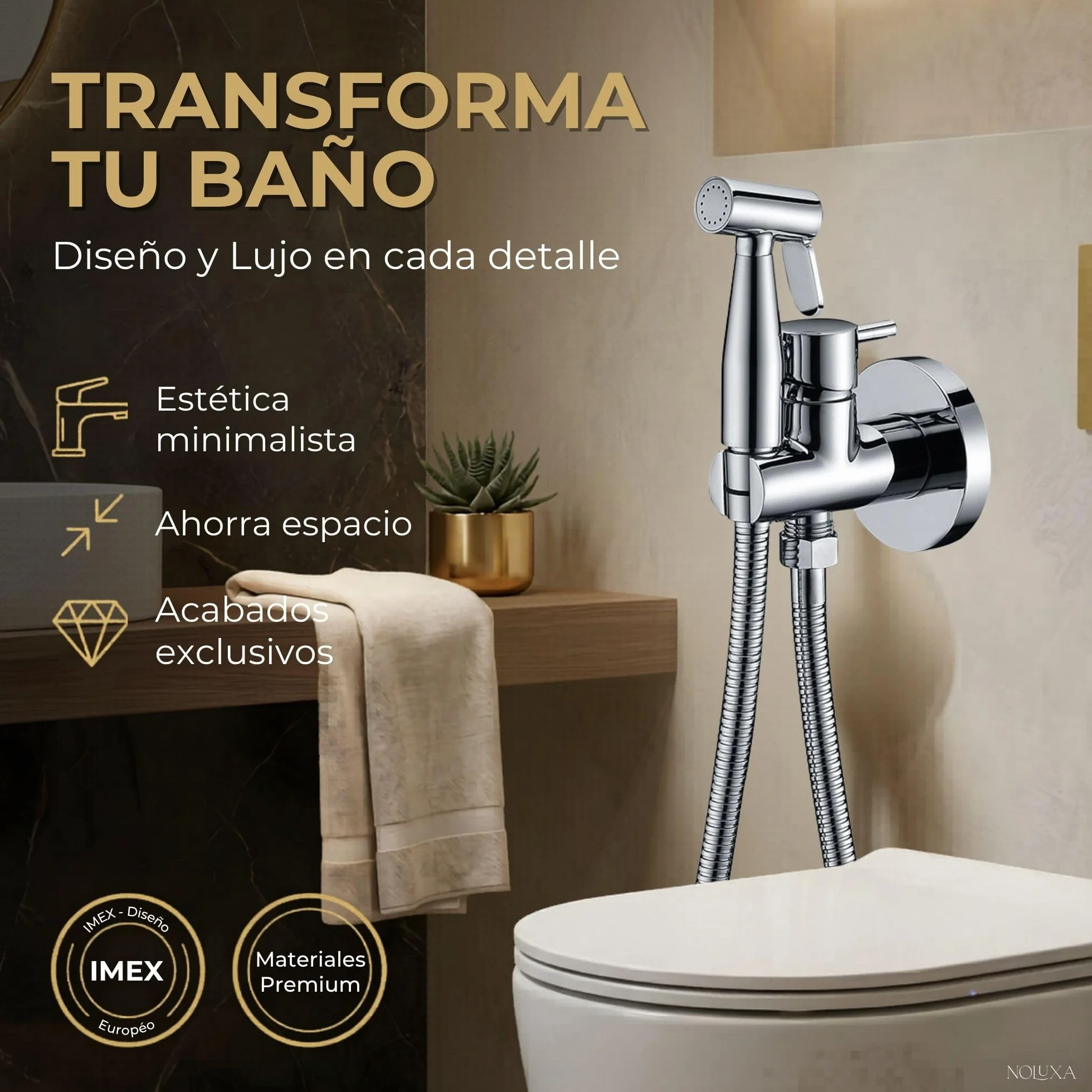 IMEX Bidet bateria do zabudowy do toalety, prysznic bidet, zimna i gorąca woda, higieniczna głowica prysznicowa do toalety bidet, spryskiwacz bidet, zamiennik bidetu, seria monachijska, kolor chrom