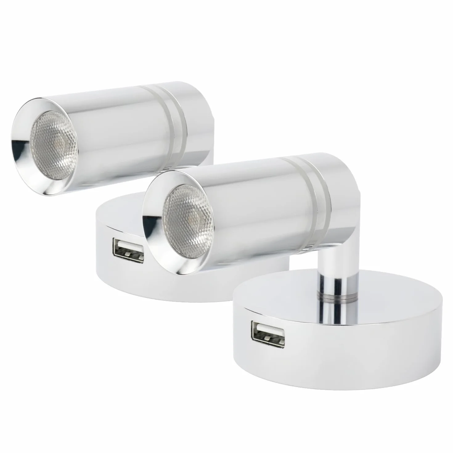 lighteu, 2 x 12 V 2 W E1 USB reflektor sufitowy/ścienny, chromowane wykończenie, lampka nocna, lampka do czytania obracana i obracana z przełącznikiem dotykowym, możliwość ściemniania, ciepłe