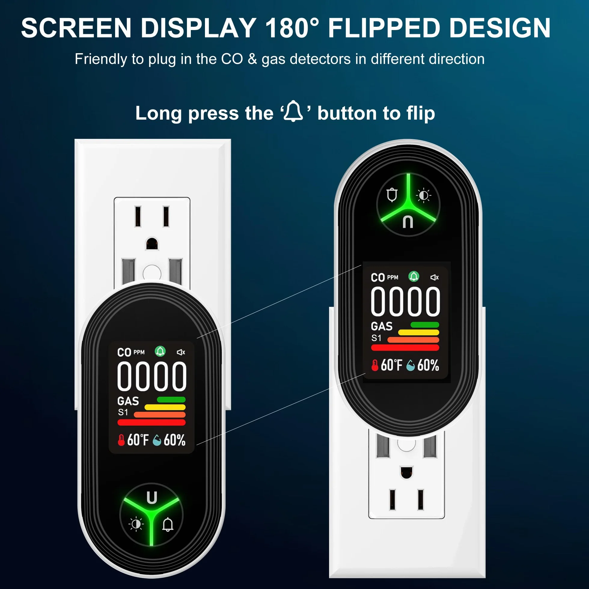 4in1 Plug-in Alarm gazu ziemnego i detektory tlenku węgla Połączenie Wbudowany ulepszony CO/gaz palny/propan/metan/czujnik temperatury i wilgotności dla pokoju domowego Kuchnia