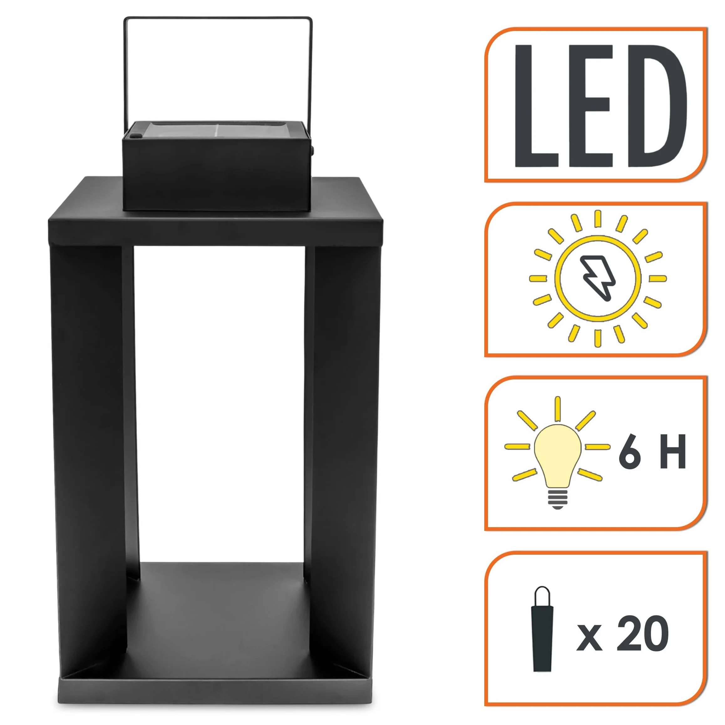 Metalowa latarnia solarna czarna 25 LED ciepły biały - 45 x 22 cm - wysokiej jakości, solidna latarnia ogrodowa zasilana energią słoneczną - solarna lampa do ogrodu, dekoracja, oświetlenie, lampa
