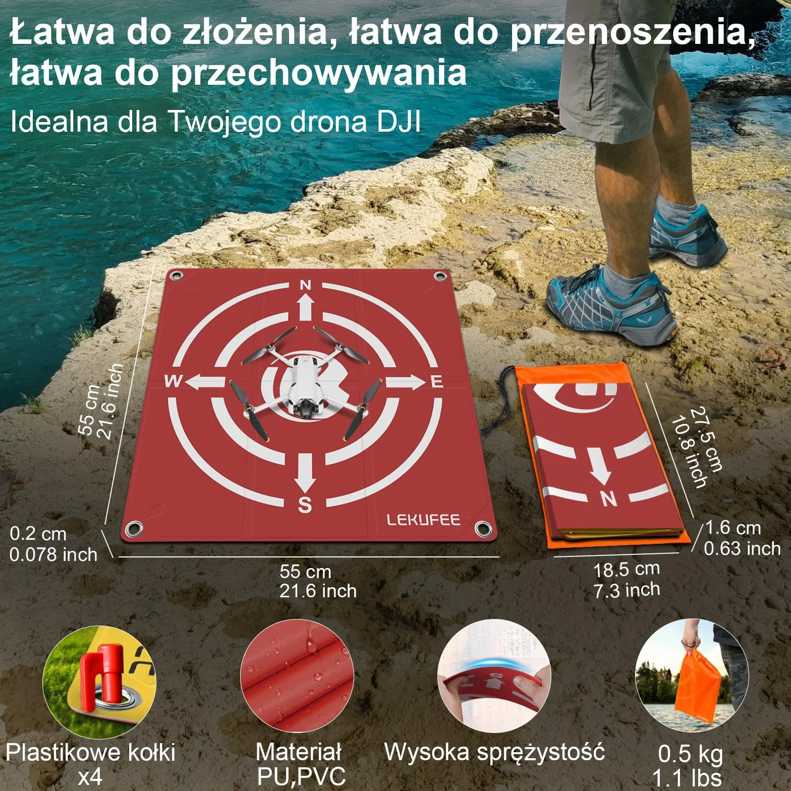 Lekufee składana mata do lądowania dla dronów DJI Mini 5 Pro,DJI Mavic 4 Pro,DJI Neo,Mini 4K,DJI Avata 2,Mini 4 Pro, Mini 3/2/2 SE,DJI Air 3S/2S/2,Mavic 3 Pro,akcesoria do dronów DJI