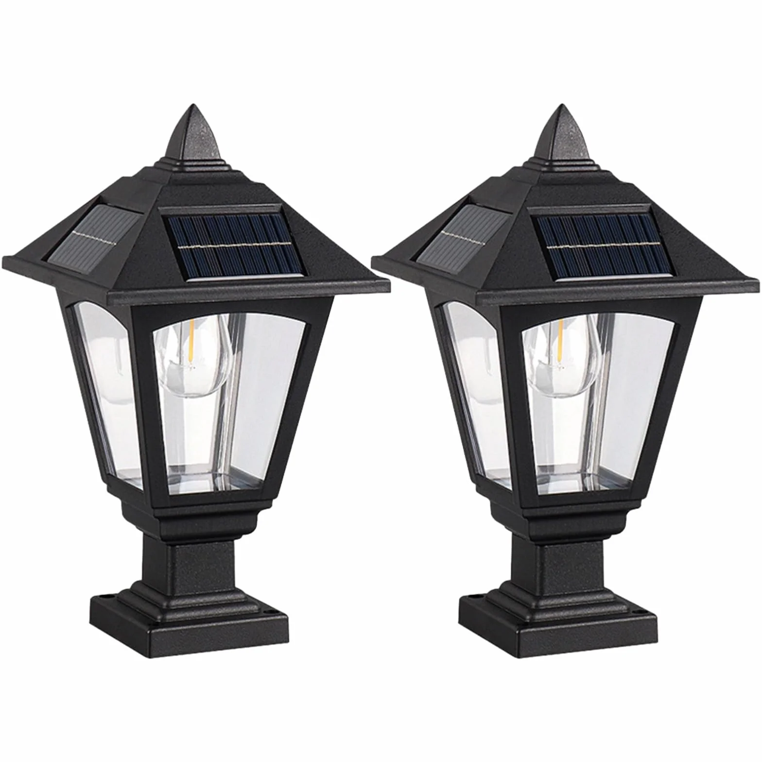 2 szt. ogrodowych lamp solarnych, ciepłe światło 3000 K, solarne latarnie słupkowe, 30 x 5,9 x 28 cm, podstawa do montażu na molo, oświetlenie zewnętrzne, nie wymaga okablowania