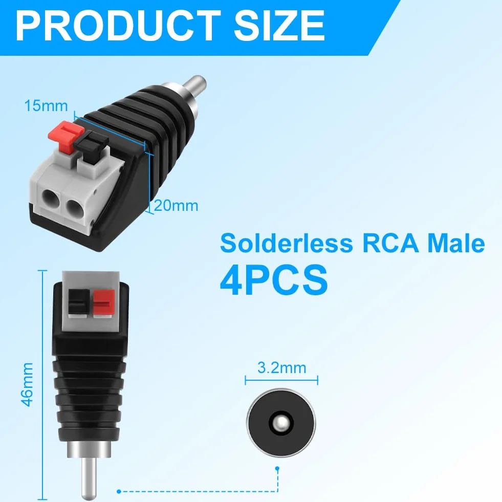 AXFEE 4 sztuki wtyków RCA, adapter RCA, adapter RCA do głośnika, wtyczka lutownicza, wtyczka głośnikowa, wtyczka cinch przykręcana, do transmisji sygnału audio/wideo AV