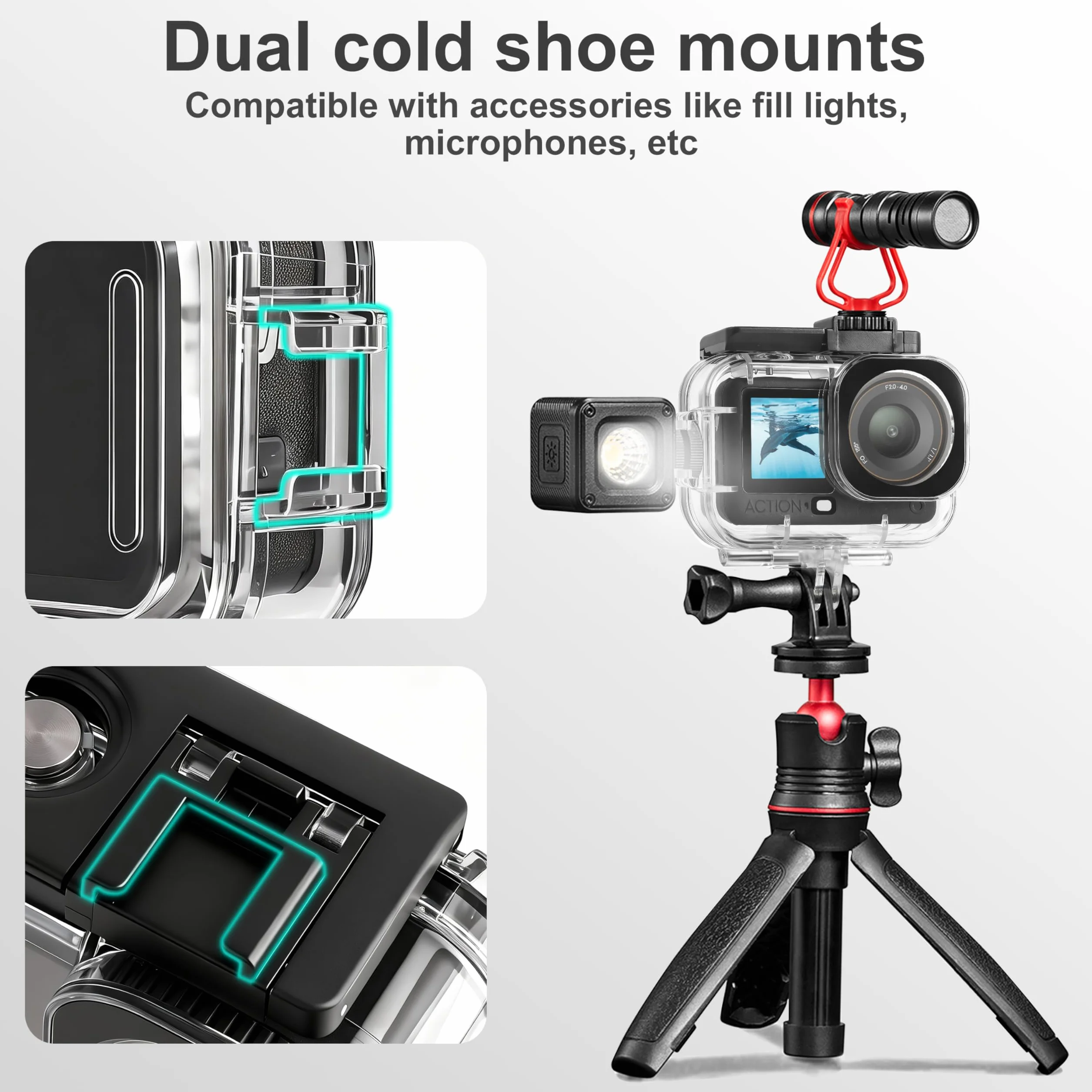 FitStill wodoszczelna obudowa do DJI Osmo Action 6, Dual Cold Shoe, soczewka ze szkła optycznego
