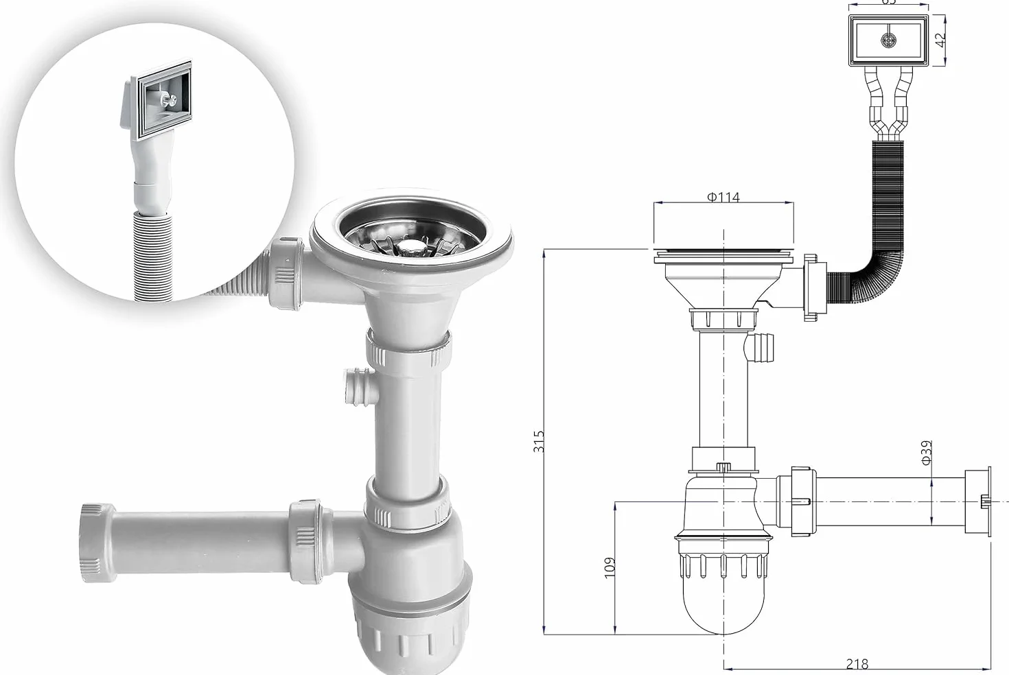 QUADRON | Zlewozmywak EDWARD granitowy jednokomorowy | zlew | zaślepka i odopływ w zestawie | pasuje do szafki minimum 50 cm | wpuszczamy | (CZARNY)