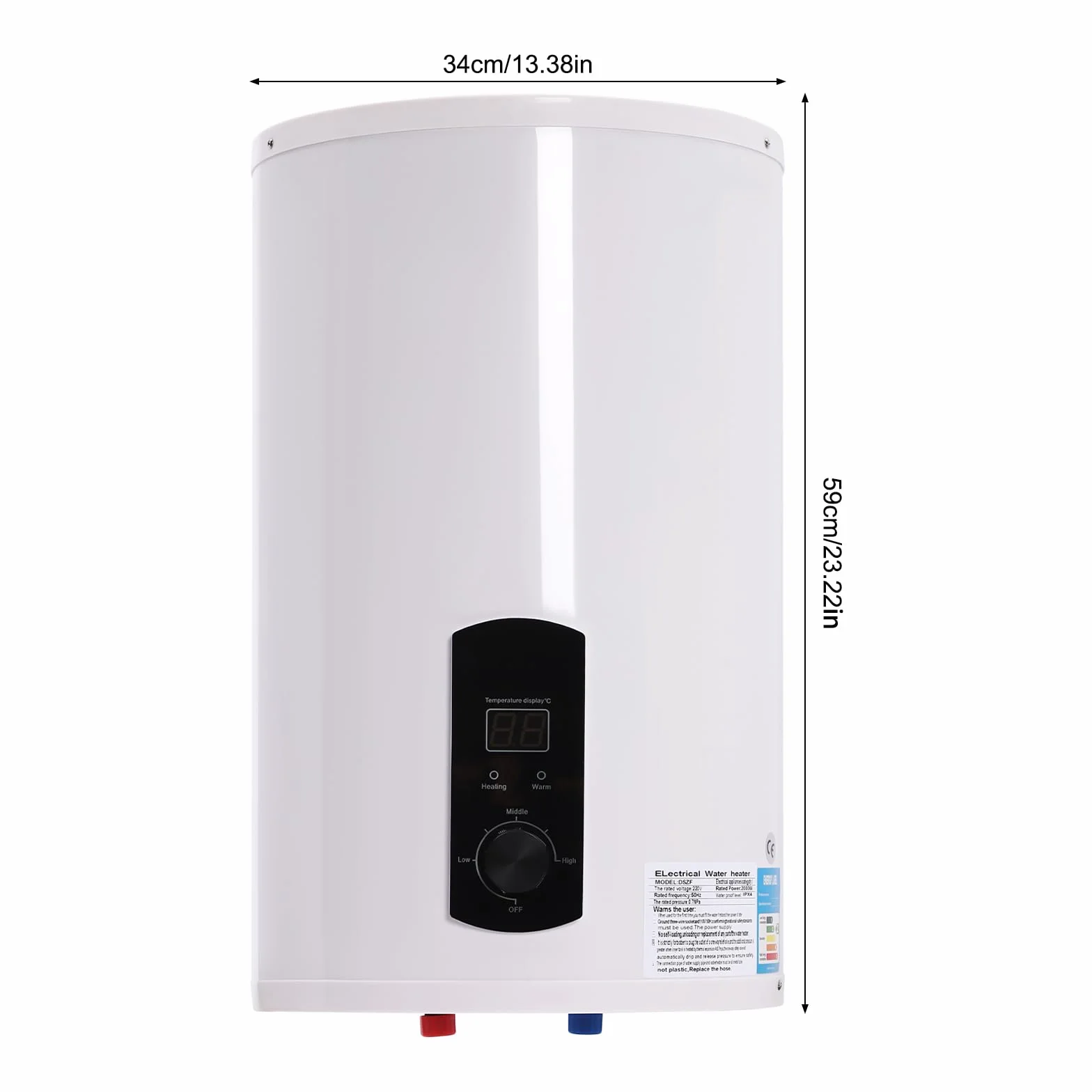 Elektryczny podgrzewacz wody 50 litrów, 2 kW, bojler dolny, odporny na ciśnienie, z wyświetlaczem LED, ochrona IPX4, łącznie z głowicą prysznicową i armaturą do łazienki