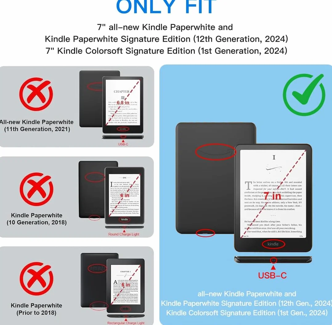Etui do Kindle Paperwhite 12. generacji 2024 i Colorsoft Signature Edition Auto Sleep Wake z paskiem na rękę (czarny)