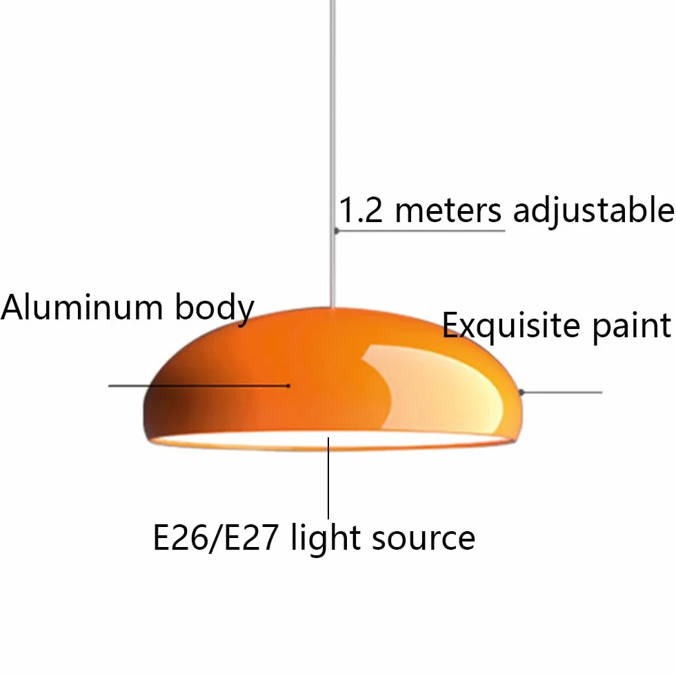 Lampa wisząca w stylu włoskim Przemysłowy klosz lampy z kloszem w kształcie kopuły Pomarańczowa błyszcząca lampa wisząca Wisząca oprawa oświetleniowa Wyjątkowa lampa sufitowa do jadalni, kawiarni,