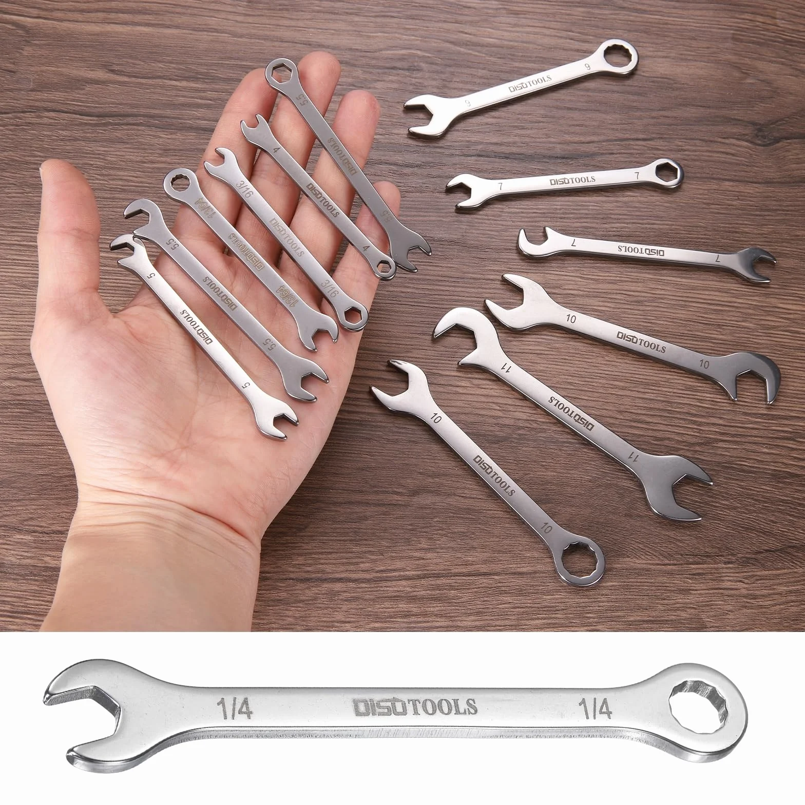 QUARKZMAN Cienki klucz kombinowany 1/4" 30Cr13 stal szlachetna hartowanie polerowanie mini klucz kombinowany z przesuniętym 12-punktowym końcem skrzynki i otwartym końcem 15° do napraw samochodów