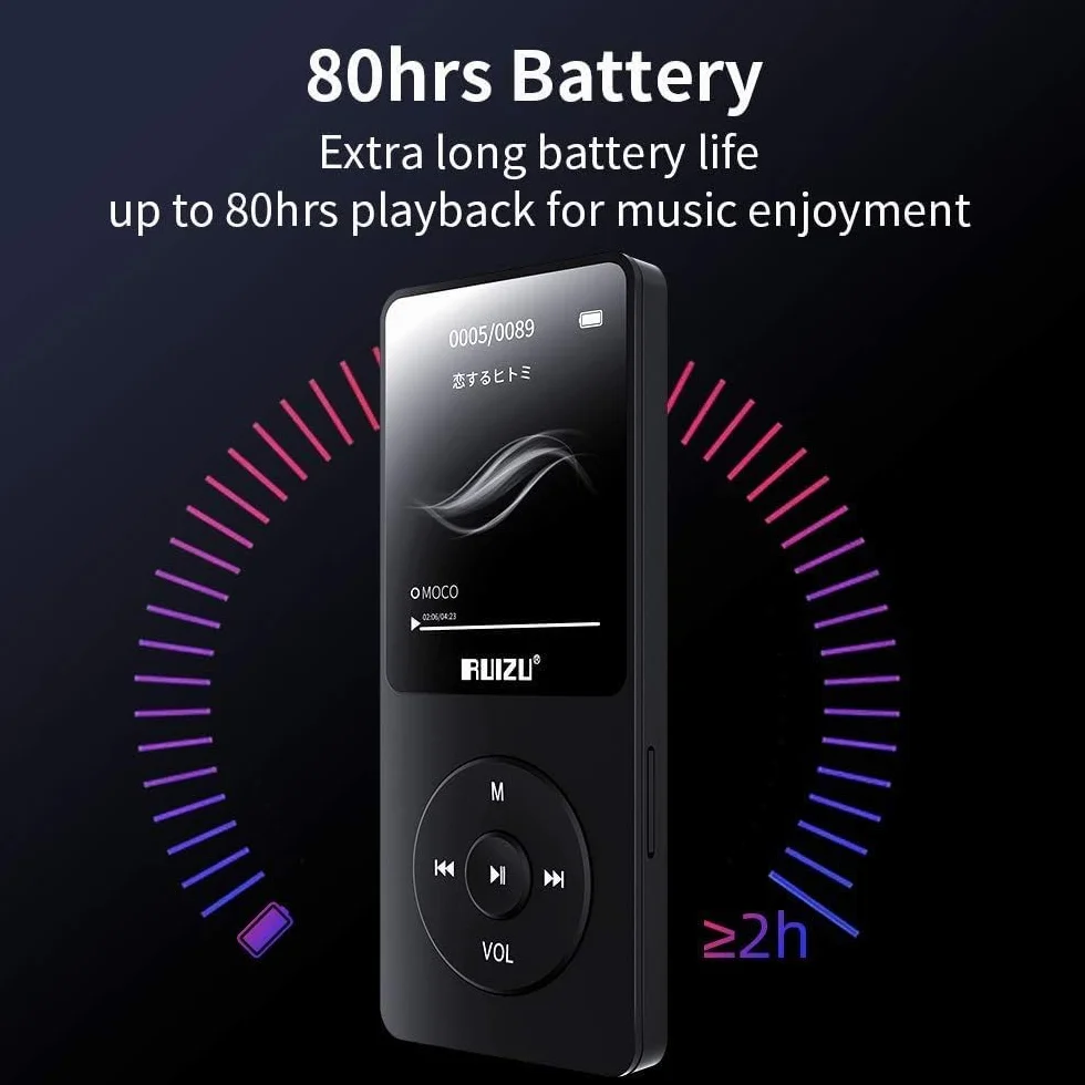 Odtwarzacz MP3 64 GB Bluetooth 5.3 ultralekki 30g bateria 80h ekran 1,8 cala obsługa TF 128 GB