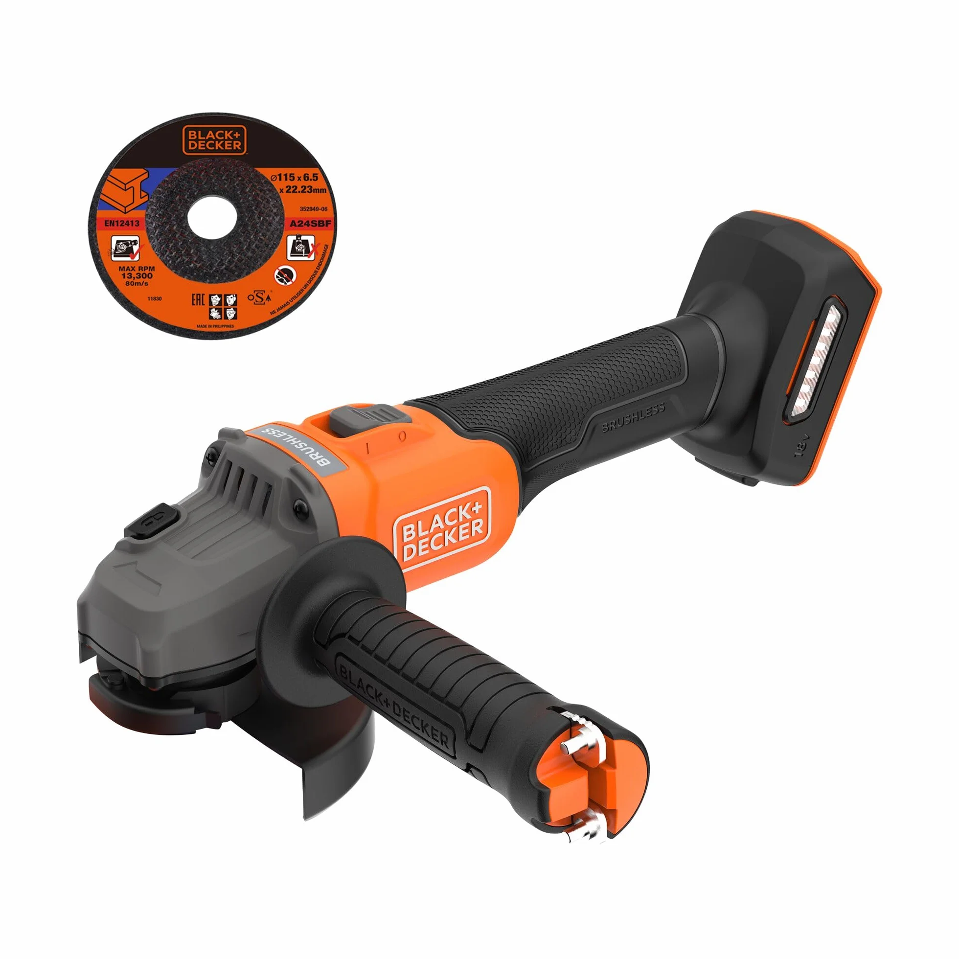 BLACK+DECKER Bezszczotkowa szlifierka akumulatorowa 18 V, 115 cm, goła, BCG6L8N-XJ