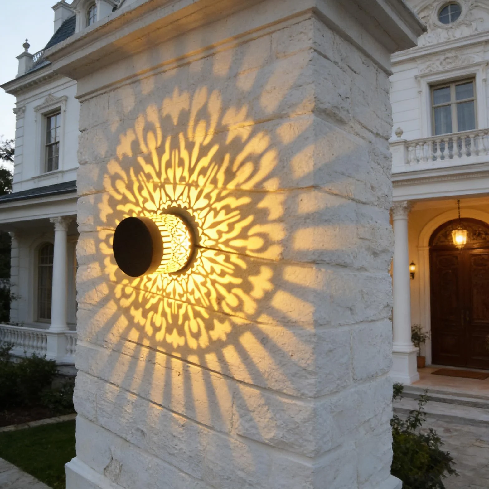Solarne lampiony zewnętrzne, metalowe, wodoodporne lampy solarne do ogrodu, na taras, taras, schody, ścianę, 2 sztuki dekoracyjnych lamp mandali zasilanych energią słoneczną