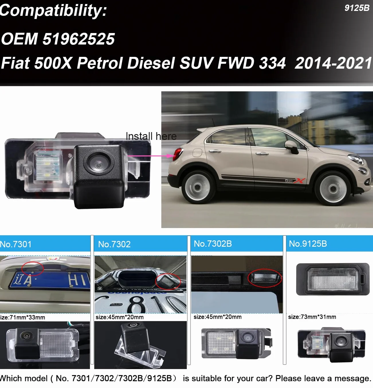 Kamera samochodowa HD cofania szerokokątna wodoszczelna z widocznością w nocy do FIAT 500X 2014-2021