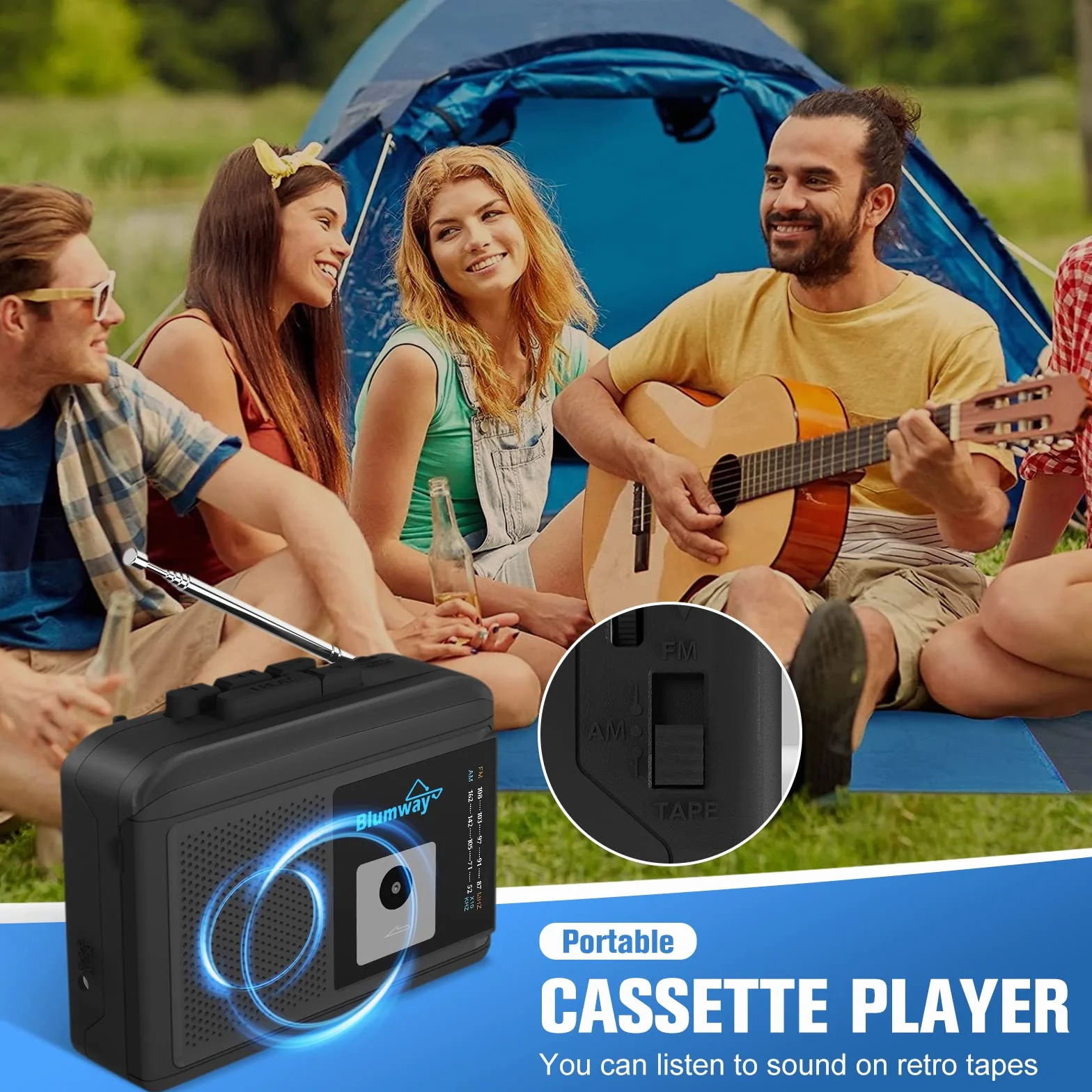 BlumWay Bluetooth przenośny odtwarzacz kasetowy retro AM/FM stereo z głośnikiem